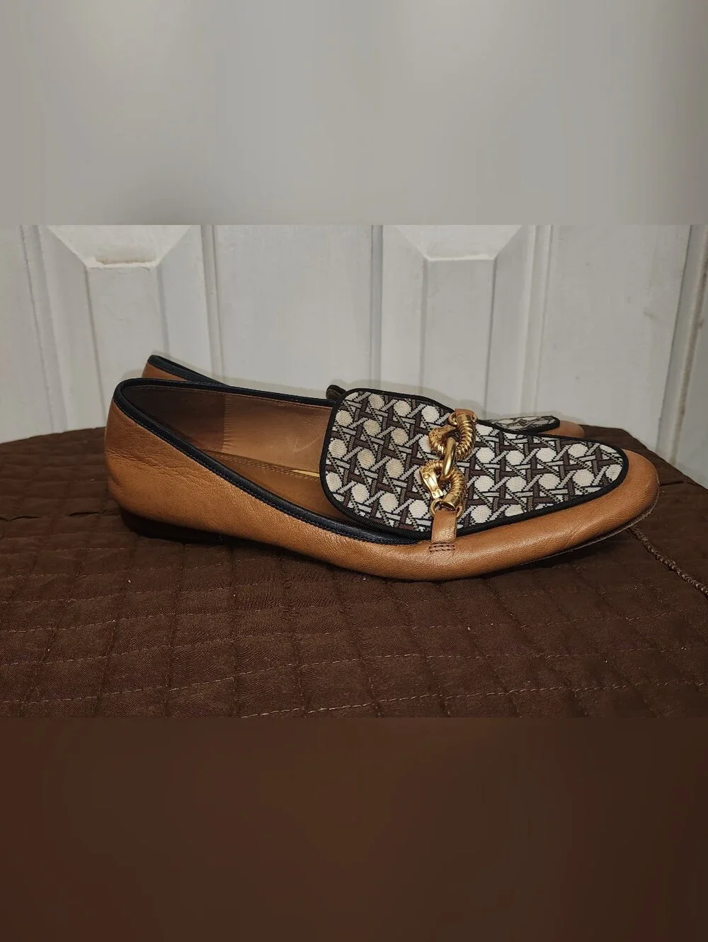 Tory Burch Gemini Link Women’s Size 11 M Tan Leather Monogram Loafers Flats